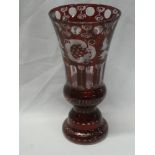 A Bohemian-style glass tapered vase with etched decoration,