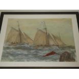 Padnoig - watercolour Two sailing vessels at sea,