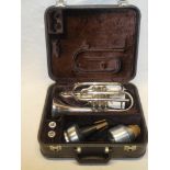 A good quality silver-plated cornet by Besson "The Sovereign" in fitted case with accessories
