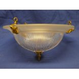 A good quality brass and frosted glass circular inverted dome ceiling light shade