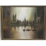 John Bampfield - oil on canvas The Houses of Parliament, signed,