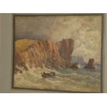 Artist Unknown - watercolour Coastal scene with figure in a rowing boat,