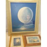 Keith English - oil on canvas Cornish coastal scene with mystical female figure and moon,