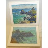 Paul Stephens - pastels Two views of Kynance Cove, Cornwall, signed with initials,
