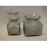 Two Dartington art glass square section vases,