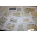 A collection of 13 Victorian pre-stamp entires written up on stock cards with various cancels and