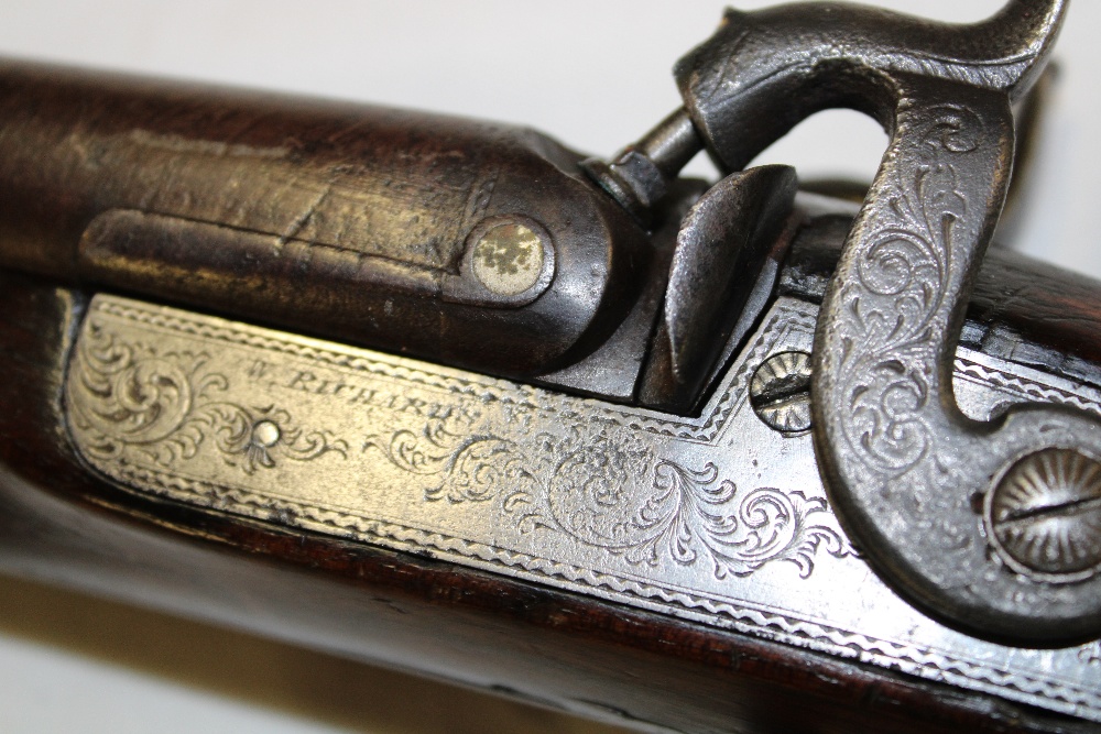 A 19th century 12bore double barrel percussion sporting gun by W Richards with 29" Damascus barrels, - Image 4 of 5