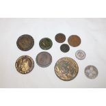 A selection of various coins including 2 1796 cartwheel 2ds, cartwheel penny, 1887 silver shilling,