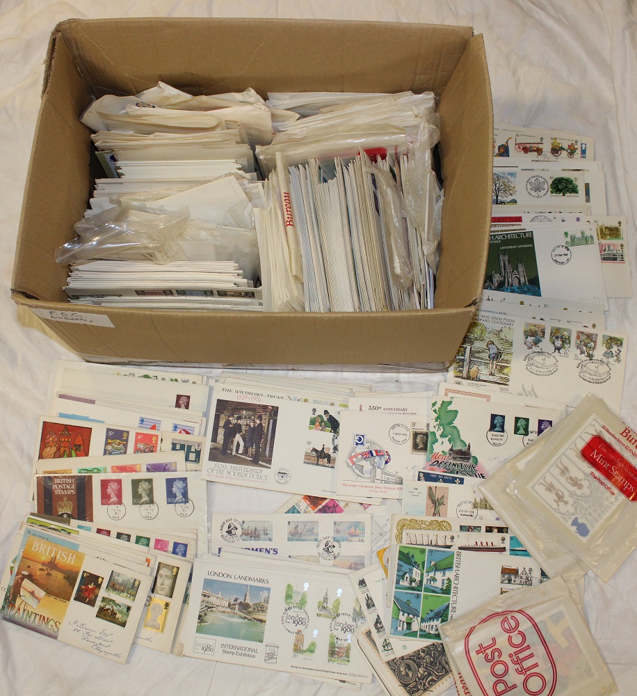 A box containing a large selection of GB first day covers, postal covers, PHQ cards etc.