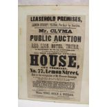 An original 1861 Cornish poster "Leasehold Premises in Lemon Street,