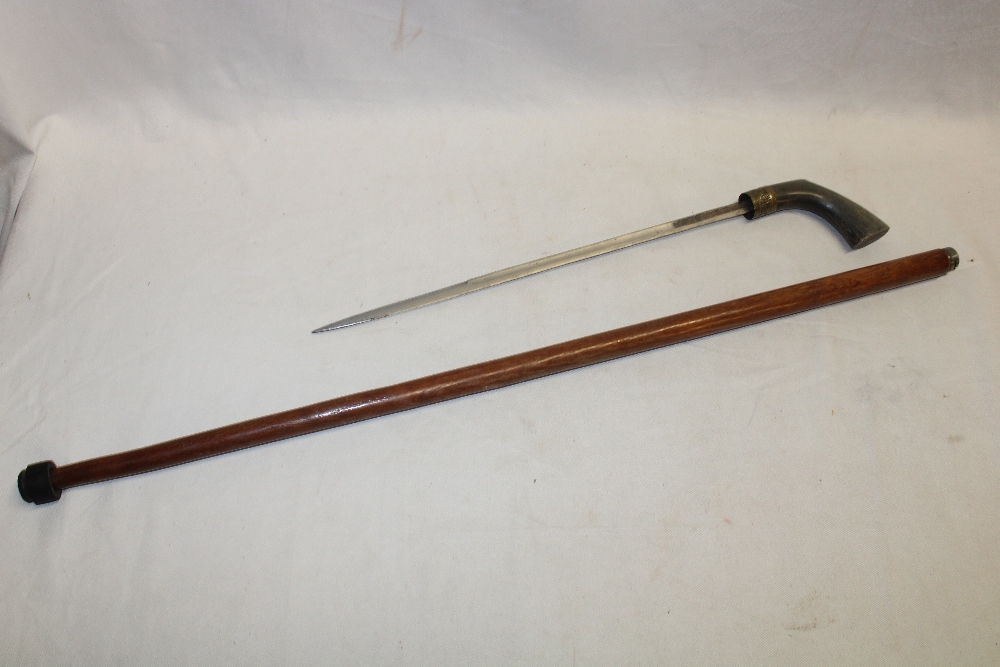 An Eastern sword stick with 14" single edged blade and horn handle in teak walking stick mount - Image 2 of 2