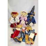 Five Hermann limited-edition teddy bears, each with labels including King Arthur, Queen Guinevere,