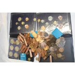 A large selection of mixed pre-decimal GB copper coins, 1966 and 1967 coin sets etc.