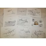 Twelve unframed aircraft prints signed by B Wallond including St Evel 1940,