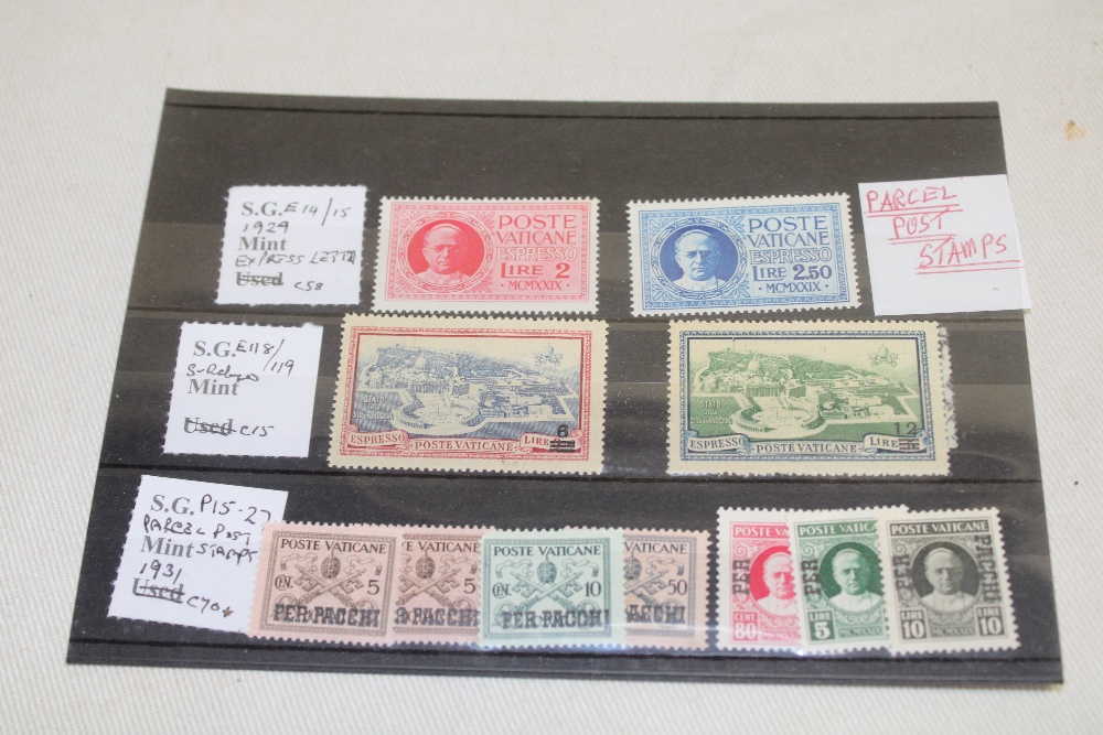 A stock card containing a small collection of Express and Parcel Post stamps from the Vatican