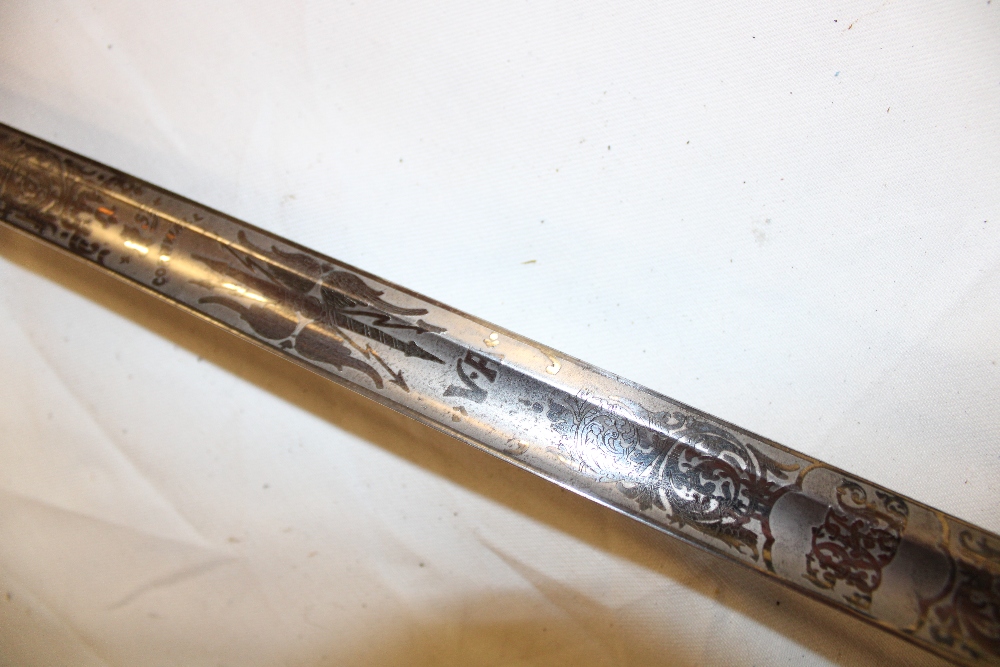 A rare 19th century Cornwall Artillery Volunteers Officer's sword with etched steel blade by Hobson - Image 3 of 3