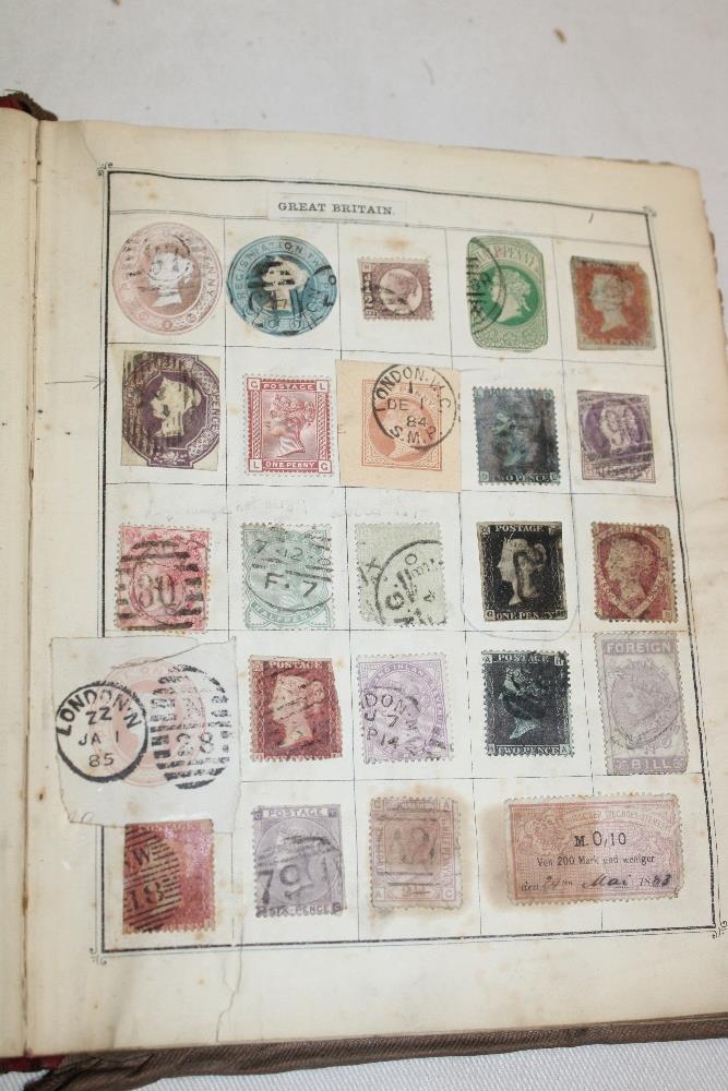 An old album of GB and World stamps, mainly 19th century including 1d black, 2d blue,