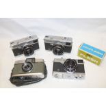 Three Olympus-35 ECR 35mm cameras and an Olympus-Pen camera with boxed flash (4)