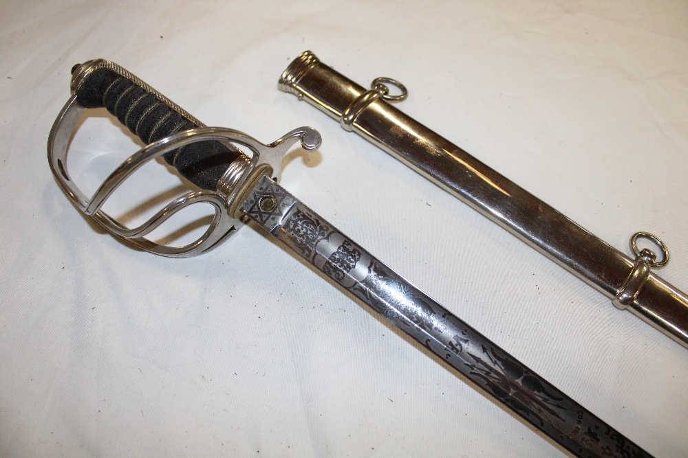 A rare 19th century Cornwall Artillery Volunteers Officer's sword with etched steel blade by Hobson