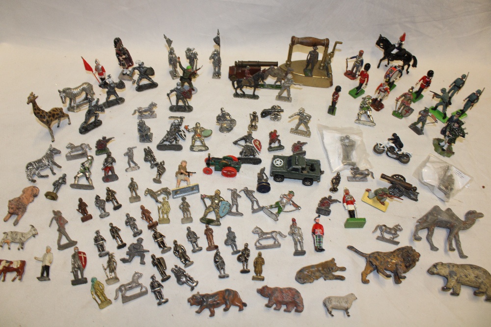 A selection of various old painted lead and metal soldiers, Britain's animal figures,