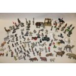 A selection of various old painted lead and metal soldiers, Britain's animal figures,