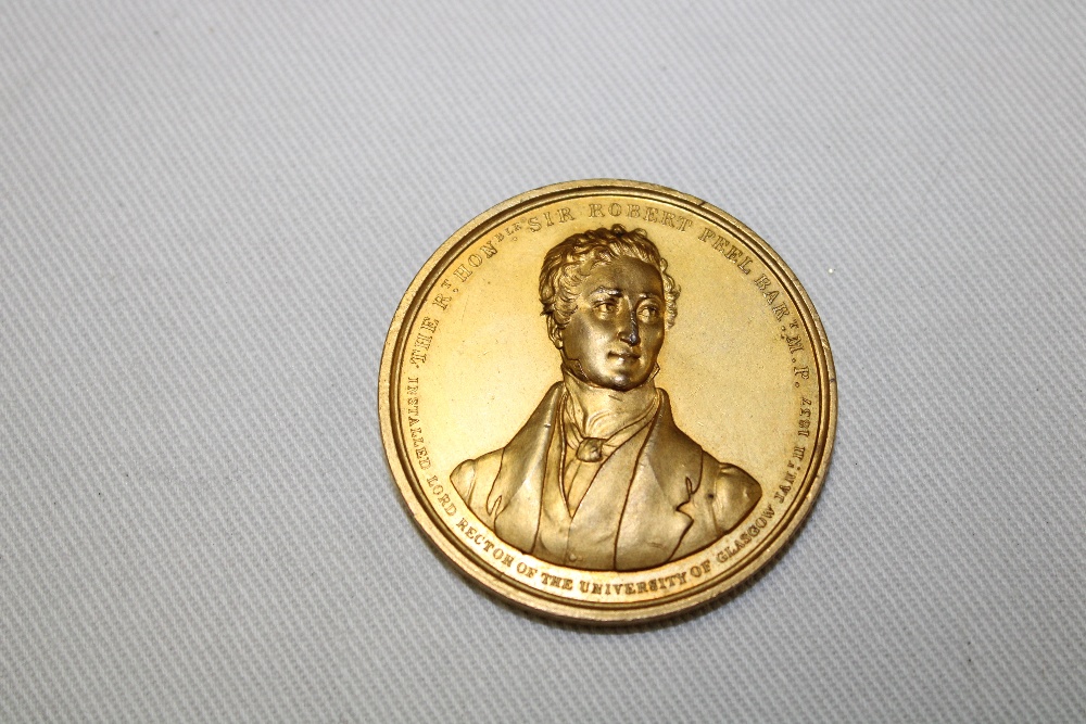 A gilt bronze medallion commemorating the Right Honorable Sir Robert Peel 1837 University of