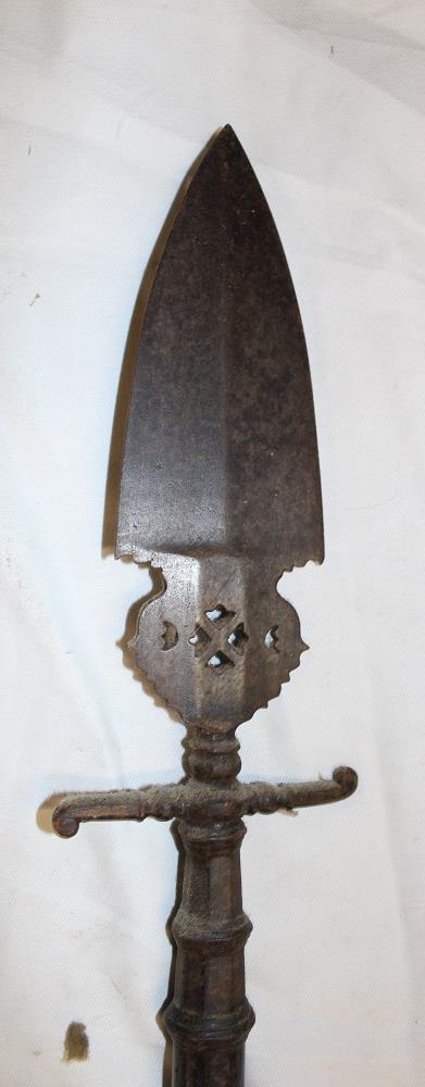 An old iron spontoon with 6" double edged blade mounted on a later ash shaft 87" long overall - Image 2 of 3