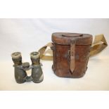 A pair of First War German Army binoculars in British leather case
