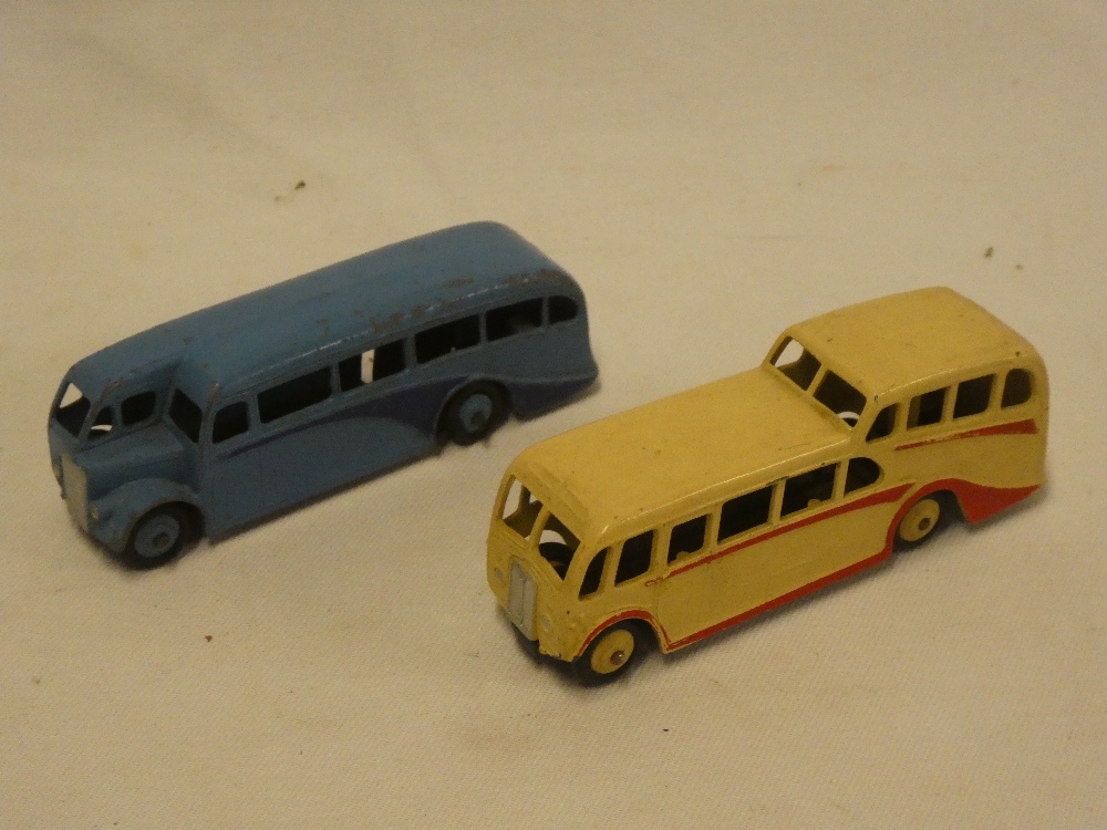 Dinky Toys - cream/red observation coach and blue half-cab coach (2)
