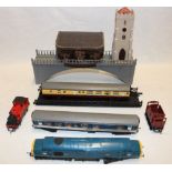 Tri-ang 00 gauge - diesel locomotive, two carriages, track accessories etc.