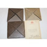 Three First War memorial plaque envelopes and a Buckingham Palace letter