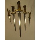 A set of five modern hand-crafted "Arkansas toothpick" daggers comprising large dagger with 15½"