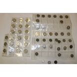 A selection of over 35 various pre-1947 silver sixpences and a selection of various silver 3d coins