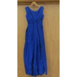 A 1960's royal blue silk full length sleeveless evening dress