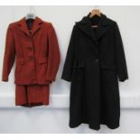 A 1940's heavy barathea wool lady's coat with triangular cut detail to front pockets,