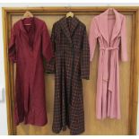 Three full length 1950's house coats, pink wool,