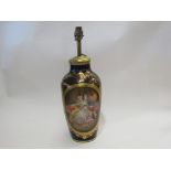 A Victorian Continental porcelain hand-painted vase lamp