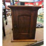 A late Victorian walnut single door table top cabinet with two internal drawers & working lock with