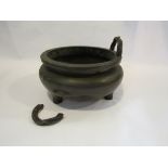 A Chinese bronzed censor, handle detached,