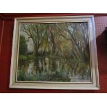 A framed oil on canvas - The Mere near Hedenham, by G.E. Roberts.