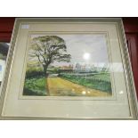 MARTIN SEXTON (1941): Stody, Norfolk hall and church, watercolour dated 1981,