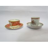 A Chinese export cup and saucer with coat of arms and a Royal Crown Derby royal commemorative