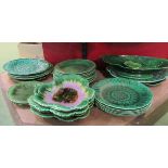A quantity of Victorian green china to include Wedgwood Cabbage ware etc.