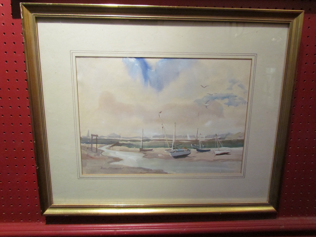 JEAN ALEXANDER (1911-1994): A framed and glazed watercolour, "Ebbing Tide, Walton".