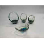 Four Mdina art glass miniature baskets