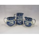 Three Cauldon Ware blue and white jugs