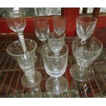 Eight 19th Century and later glasses including cotton twist stem cordial glass a/f