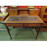 A mahogany string inlaid lady's writing desk the galleried back fitted with four small drawers over