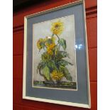PRISCILLA BALFOUR (XX): A framed and glazed watercolour still-life of sunflowers.