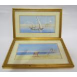 F VARLEY (XX): A pair of Egyptian acrylics including camel and sailing vessel, framed and glazed,